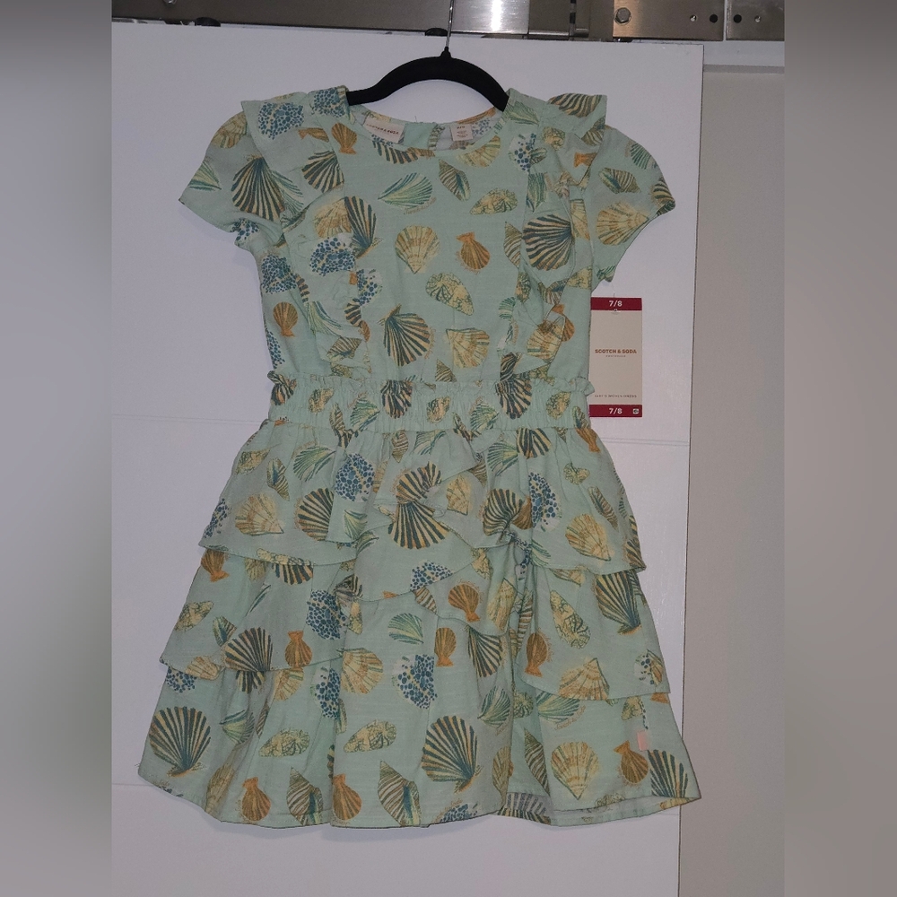 Floral Kids Dress in Green and Gold